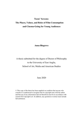 The Places, Values, and Roles of Film Consumption and Cinema-Going for Young Audiences