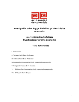 Investigación Sobre Bagaje Simbólico Y Cultural De Las Artesanías