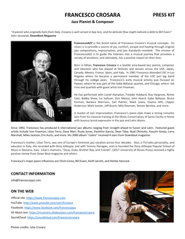 FRANCESCO CROSARA PRESS KIT Jazz Pianist & Composer