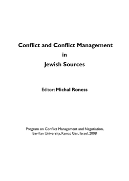 Conflict and Conflict Management in Jewish Sources