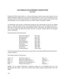 LOS ANGELES PHILHARMONIC ASSOCIATION Fact Sheet