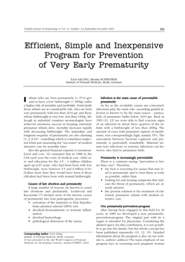 Efficient, Simple and Inexpensive Program for Prevention of Very Early Prematurity