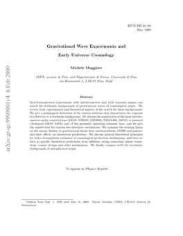 Gravitational Wave Experiments and Early Universe Cosmology