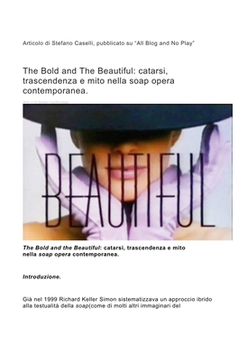 The Bold and the Beautiful: Catarsi, Trascendenza E Mito Nella Soap Opera Contemporanea