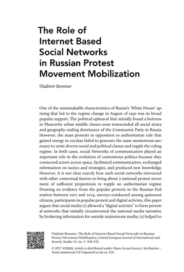 The Role of Internet Based Social Networks in Russian Protest Movement Mobilization