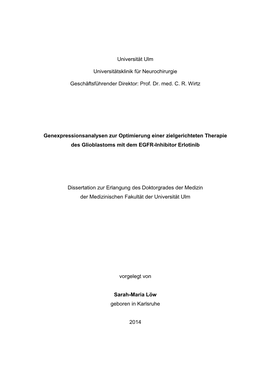 Genexpressionsanalysen Zur Optimierung Einer Zielgerichteten Therapie Des Glioblastoms Mit Dem EGFR-Inhibitor Erlotinib