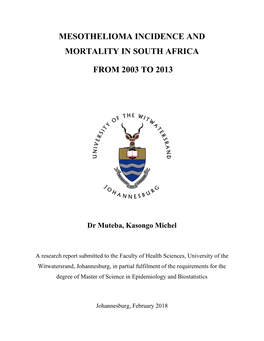 Mesothelioma Incidence and Mortality in South Africa