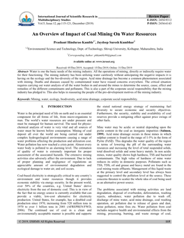 An Overview of Impact of Coal Mining on Water Resources