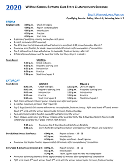 Wi High School Bowling Club State Championships Schedule