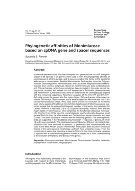 Phylogenetic Affinities of Monimiaceae Based on Cpdna Gene and Spacer Sequences