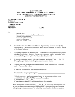 Legislative Questionnaire