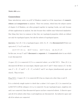 P. 1 Math 490 Notes Connectedness Some Introductory Notes on P.147