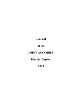 JOURNAL of the JOINT ASSEMBLY of the STATE of VERMONT BIENNIAL SESSION, 2019