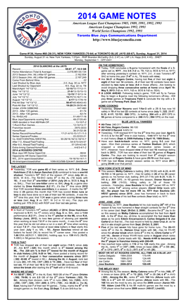 2014 Game Notes