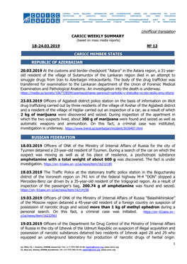 Unofficial Translation CARICC WEEKLY SUMMARY (Based on Mass Media Reports)