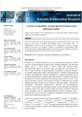 A Review on Chemistry of Some Species of Genus Vepris (Rutaceae Family)