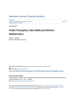 Public Perception: New Math and Reform Mathematics