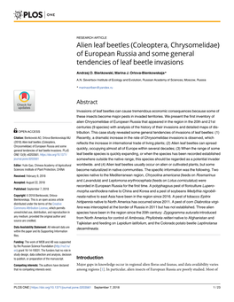 Coleoptera, Chrysomelidae) of European Russia and Some General Tendencies of Leaf Beetle Invasions