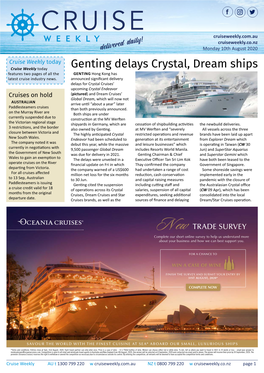 Genting Delays Crystal, Dream Ships Features Two Pages of All the GENTING Hong Kong Has Latest Cruise Industry News