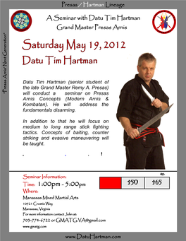 $50 $65 a Seminar with Datu Tim Hartman
