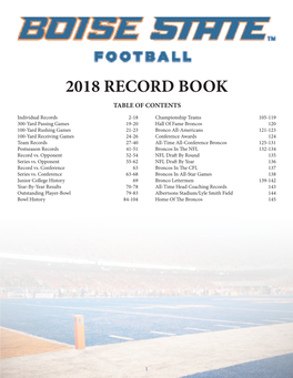 2018 Record Book Table of Contents