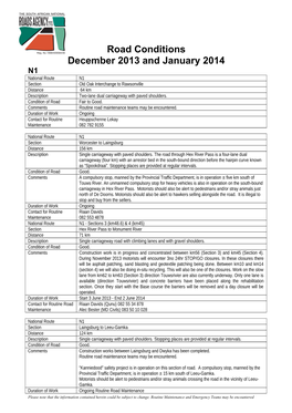 3 Road Conditions December 2013 and January 2014