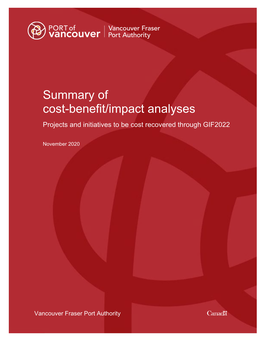 Summary of Cost-Benefit/Impact Analyses Projects and Initiatives to Be Cost Recovered Through GIF2022