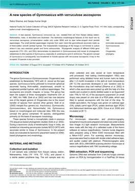 AR TICLE a New Species of Gymnoascus With