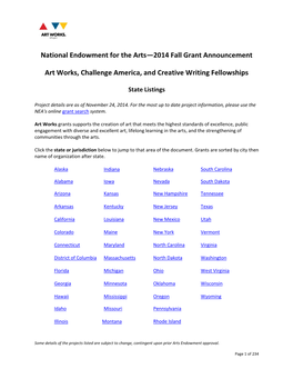 National Endowment for the Arts—2014 Fall Grant Announcement