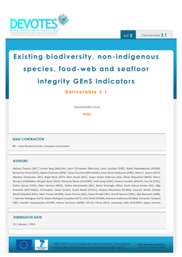 Existing Biodiversity, Non-Indigenous Species, Food-Web and Seafloor Integrity Gens Indicators