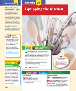 Equipping the Kitchen in This Chapter, Students Learn How to Equip a Kitchen for Efﬁ Ciency and Good Work ﬂ Ow