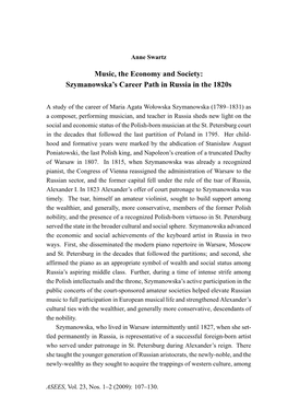 Music, the Economy and Society: Szymanowska's Career Path In