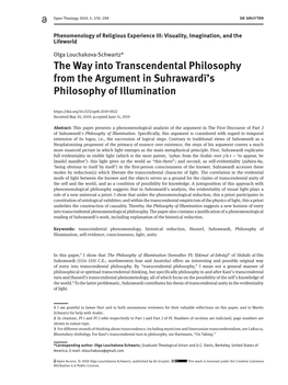 The Way Into Transcendental Philosophy from the Argument in Suhrawardī's Philosophy of Illumination