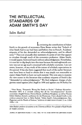 The Intellectual Standards of Adam Smith's Day