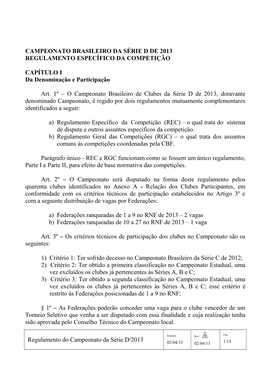 Campeonato Brasileiro Da Série D De 2013 Regulamento Específico Da Competição