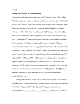 1 SI Text Stable Carbon Isotopes in Plants and Teeth Photosynthetic