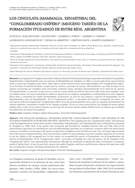 Los Cingulata (Mammalia, Xenarthra) Del “Conglomerado Osífero” (Mioceno Tardío) De La Formación Ituzaingó De Entre Ríos, Argentina