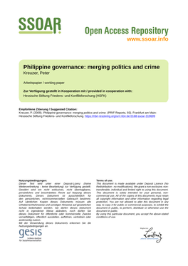 Philippine Governance: Merging Politics and Crime Kreuzer, Peter