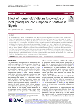 (Ofada) Rice Consumption in Southwest Nigeria A