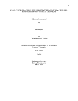 Performativity and Racial Absence in Twentieth Century Women's Writing