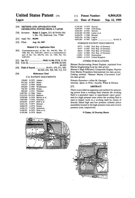 United States Patent [191' [11] Patent Number: 4,864,826 Lagow [45] Date of Patent: Sep