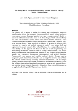 The Role of Arts in Preserving/Transforming National Identity in Times of Change: Filipino Context