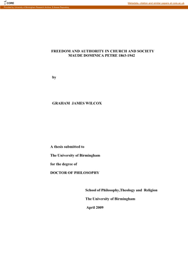 Freedom and Authority in Church and Society Maude Dominica Petre 1863-1942