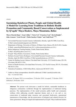 Sustaining Rainforest Plants, People and Global Health: a Model For