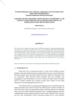 Paradoks Hubungan Antara Manusia, Lingkungan, Dan Sains Dalam Enam Sekuel Film Final Destination (Sebuah Pendekatan Self-Deconstruction)