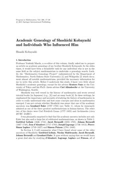 Academic Genealogy of Shoshichi Kobayashi and Individuals Who Inﬂuenced Him