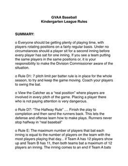 2017 GVAA Kindergarten Rules