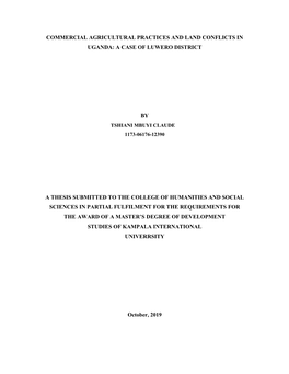 Commercial Agricultural Practices and Land Conflicts in Uganda: a Case of Luwero District