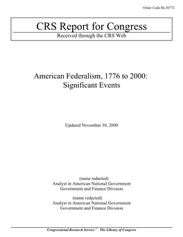 American Federalism, 1776 to 2000: Significant Events