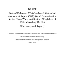 303(D) List of Waters Needing Tmdls (The Integrated Report)